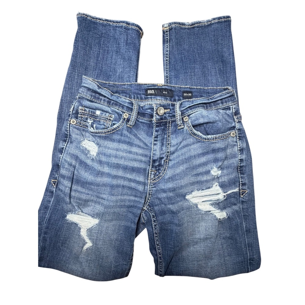 BKE Alec Slim Fit Distressed Jeans Mens 30x30 Medium Wash Destroyed Denim